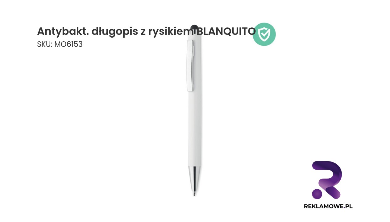 Antybakteryjny długopis z rysikiem BLANQUITO - praktyczny gadżet do pisania i obsługi ekranów dotykowych
